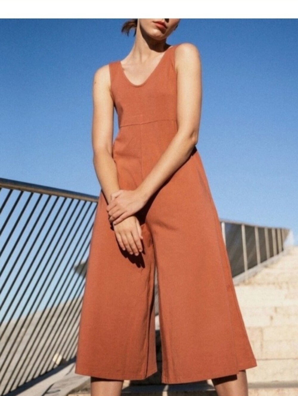 Sleeveless Midi Jumpsuit in Terracotta Orange